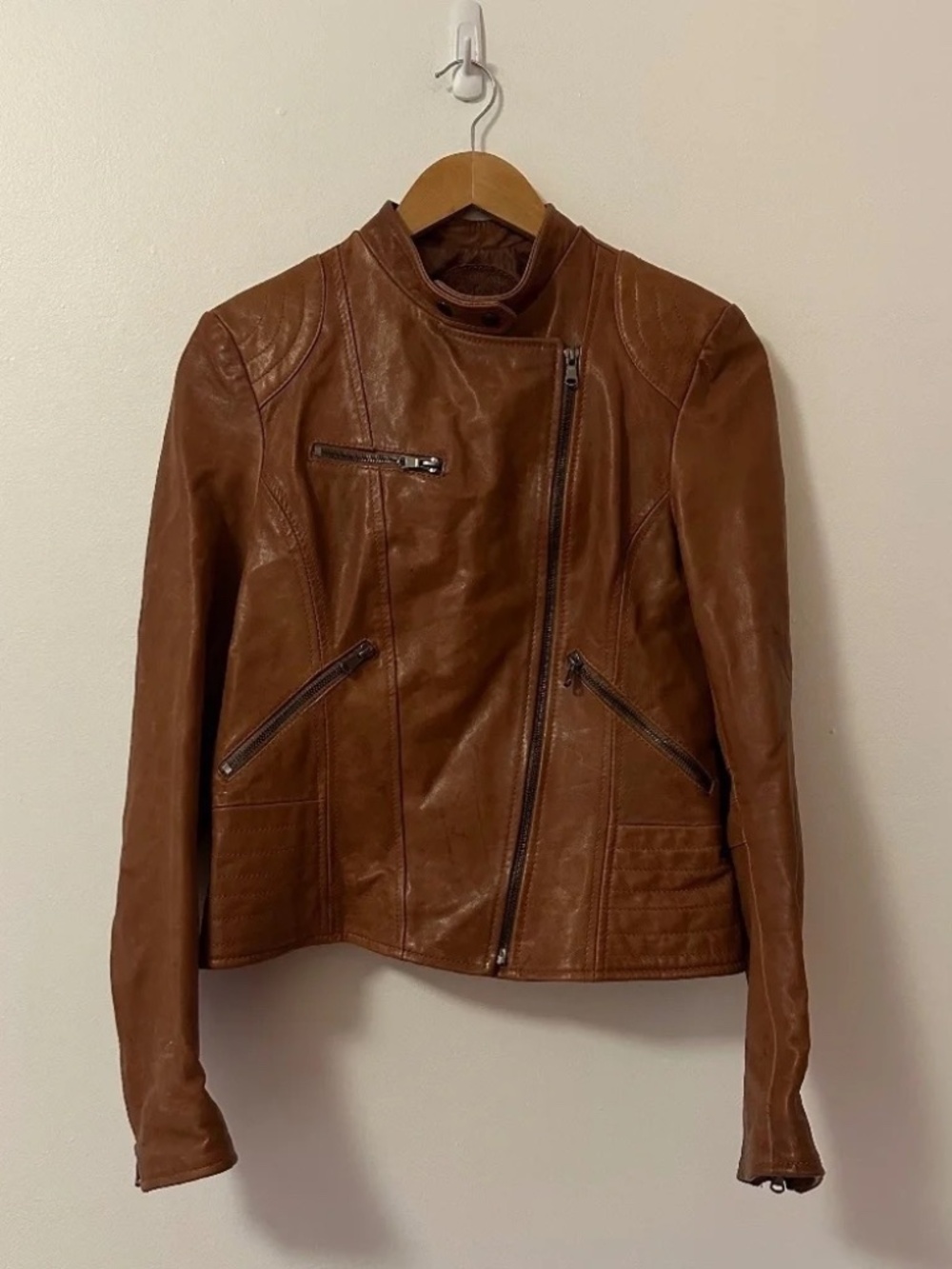 Jacketto Vintage Italian Leather Caramel Colored Leather Moto Jacket | Size 46